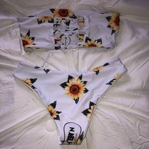 Reversible sunflower swim suit